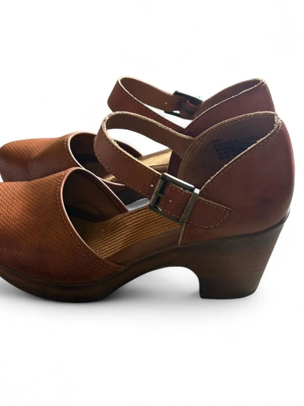 boc Brown Perforated Leather Mary Jane Clogs - Picture 2 of 6